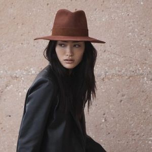 Janessa Leone 100% Wool Cotta Burnt Orange Fedora Size Small Made in USA
